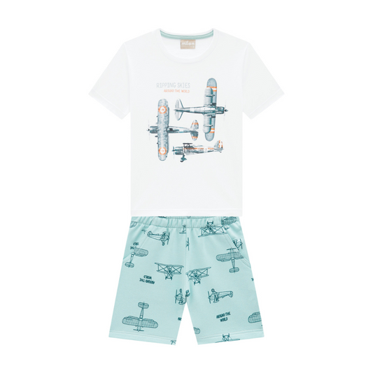 Milon Green Warplane Graphic T-Shirt and Shorts