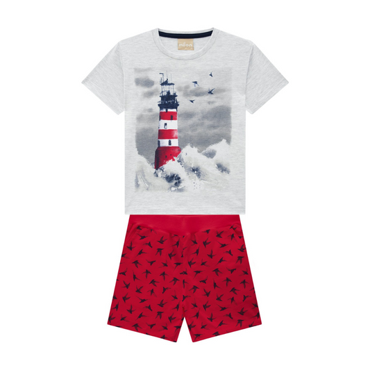 Milon Red Lighthouse Graphic T-Shirt and Shorts