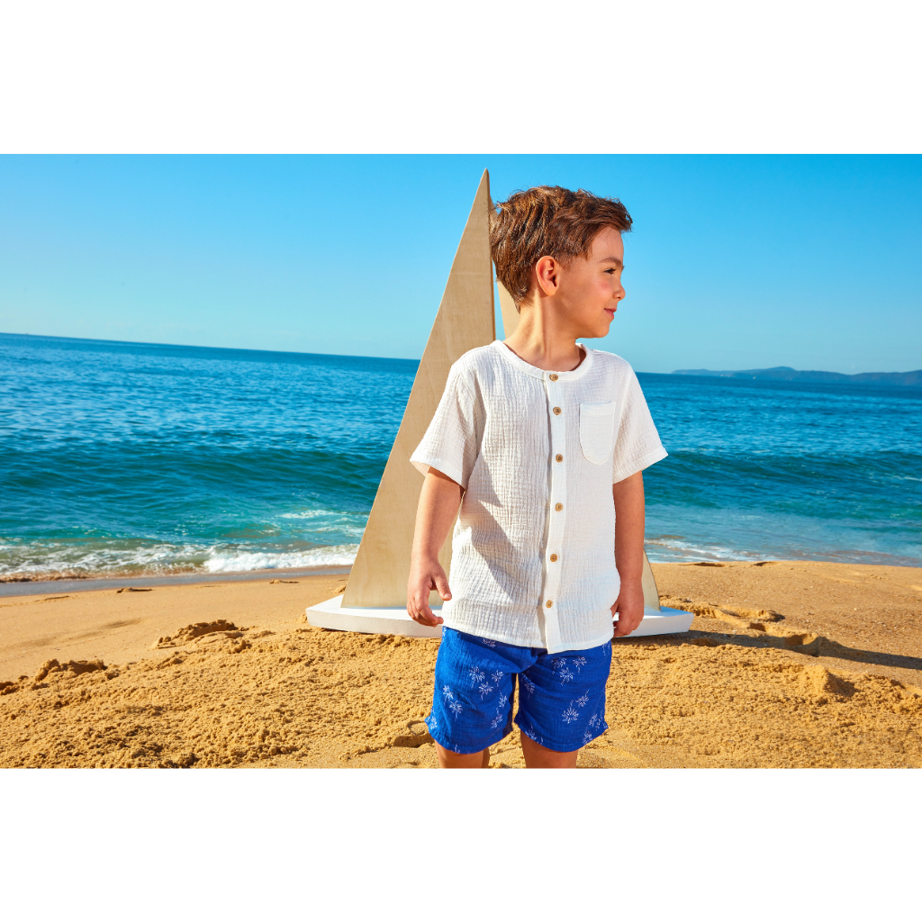 Milon Soft Ribbed Cotton Off-white Button Up Shirt and Bermuda Shorts