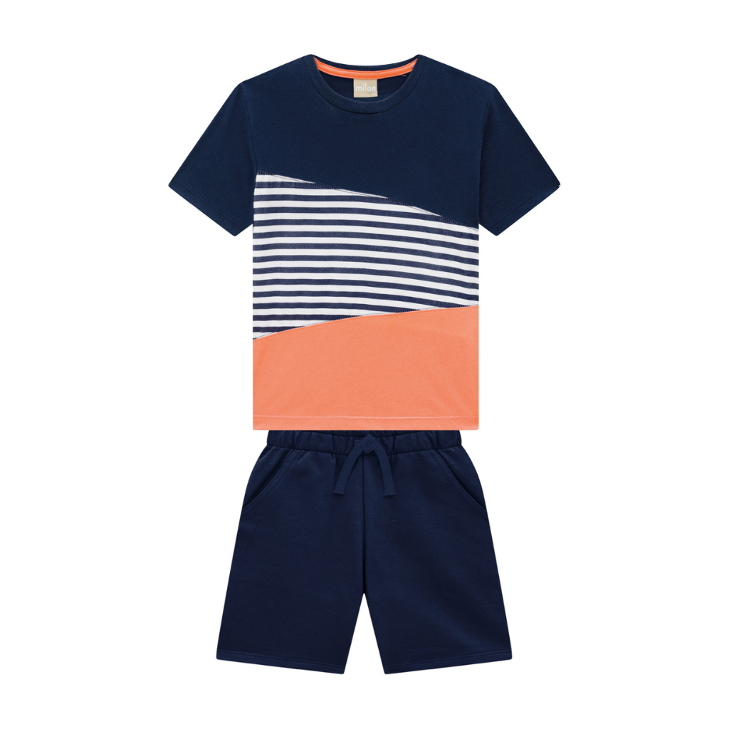 Milon Striped Flagship T-Shirt and Soft Cotton Knitted Shorts