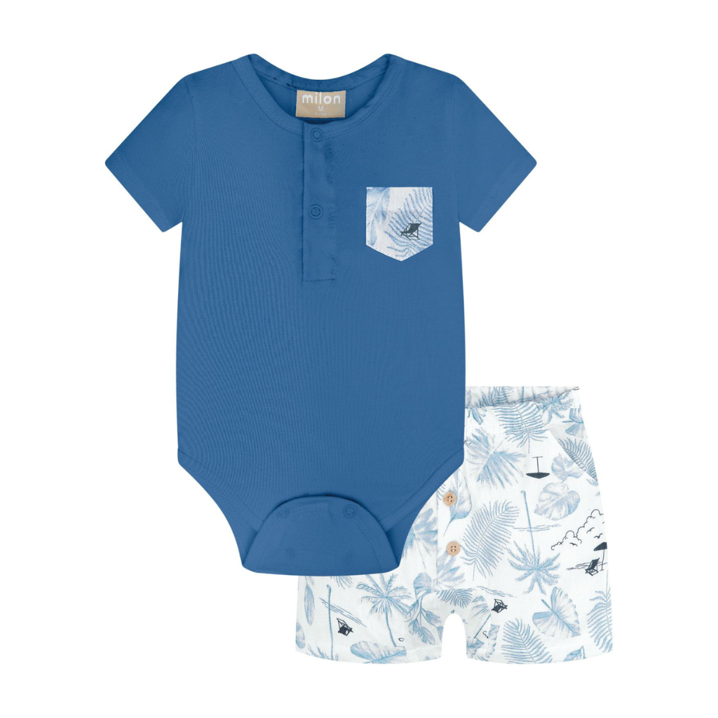 Milon Tropical Breast Pocket Onesie and Linen Shorts