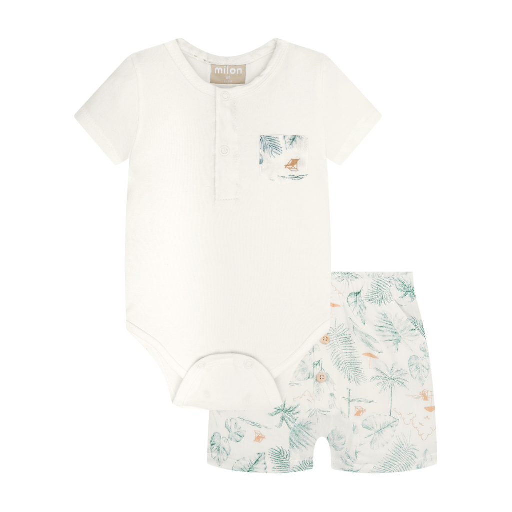 Milon Tropical Breast Pocket Onesie and Linen Shorts