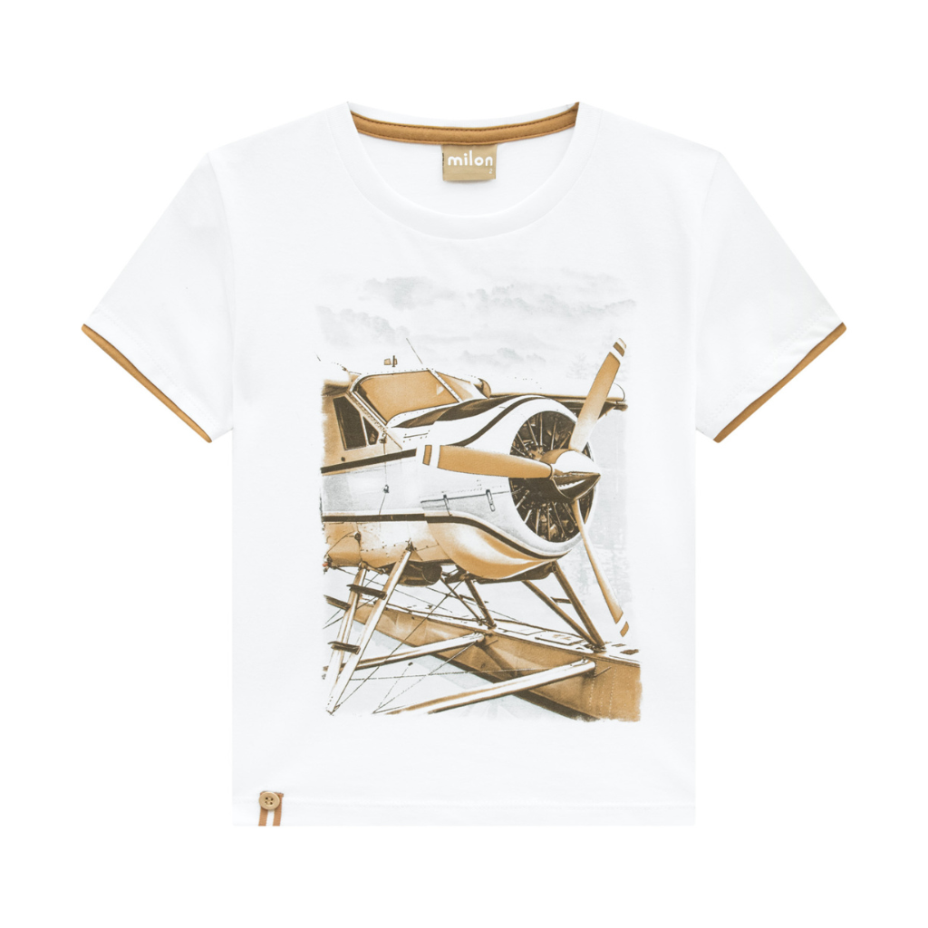 Milon White and Beige Water-plane Graphic T-Shirt and Shorts