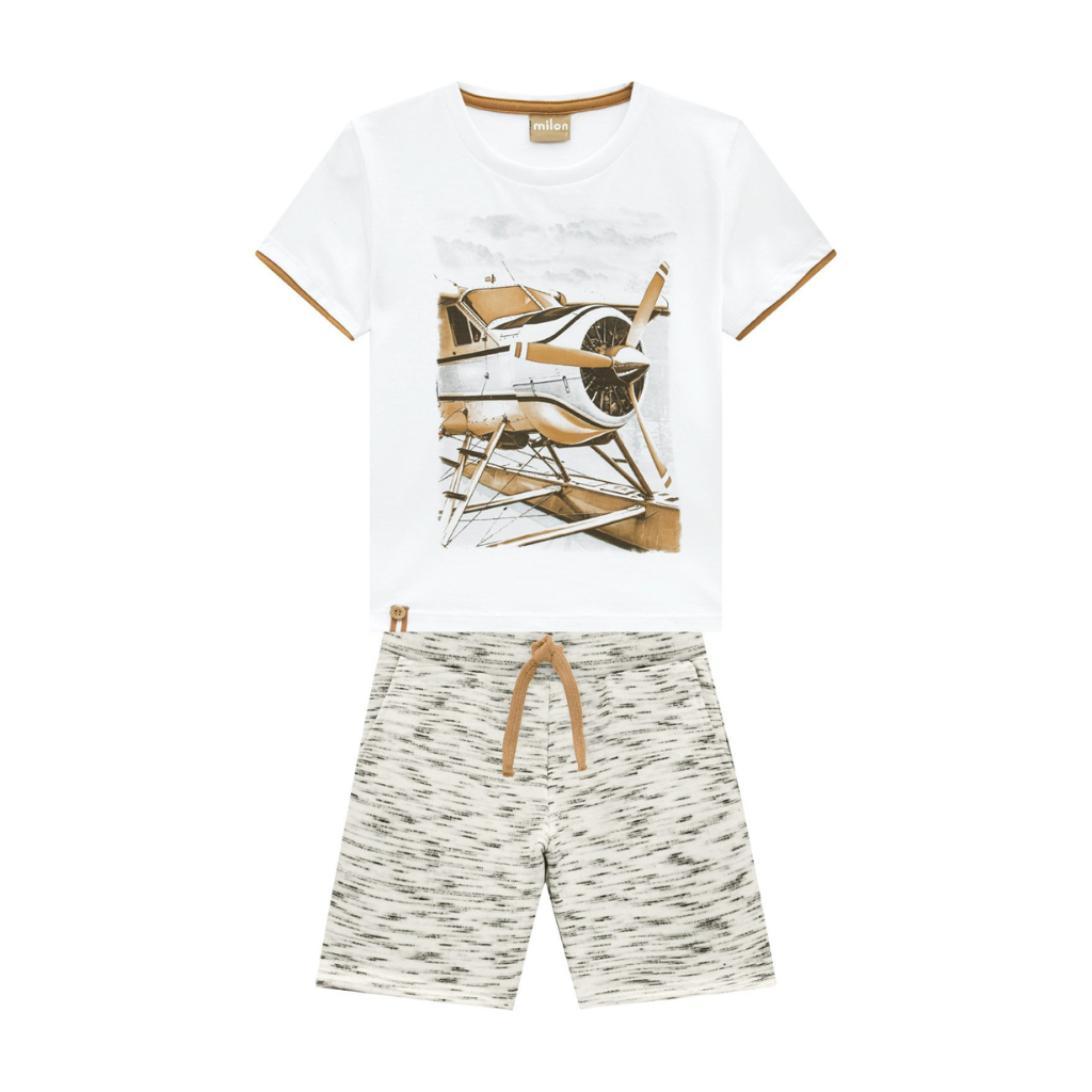 Milon White and Beige Water-plane Graphic T-Shirt and Shorts