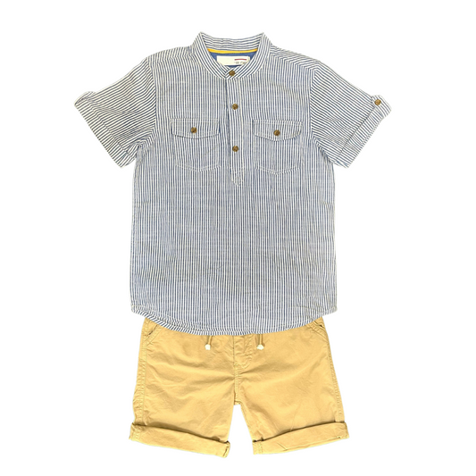 Minoti Set Cali Camisa Manga Corta de Rayas y Short Khaki