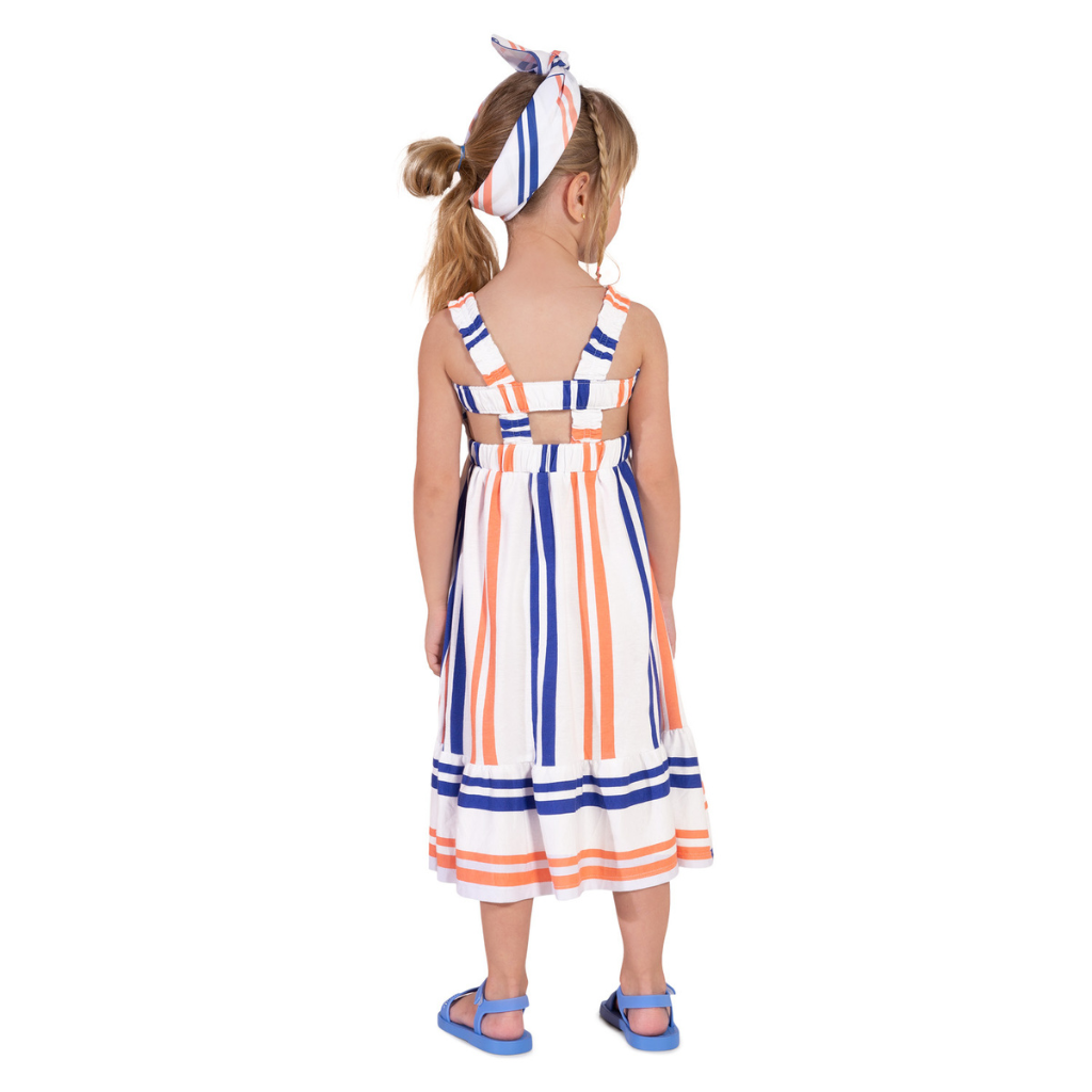 Nanai White Coral and Blue Sleeveless Dress