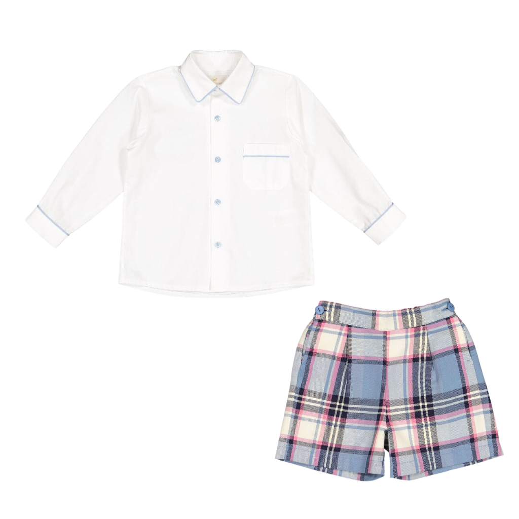 Sal & Pimenta Blue Trim Shirt and Frosty Tartan Shorts