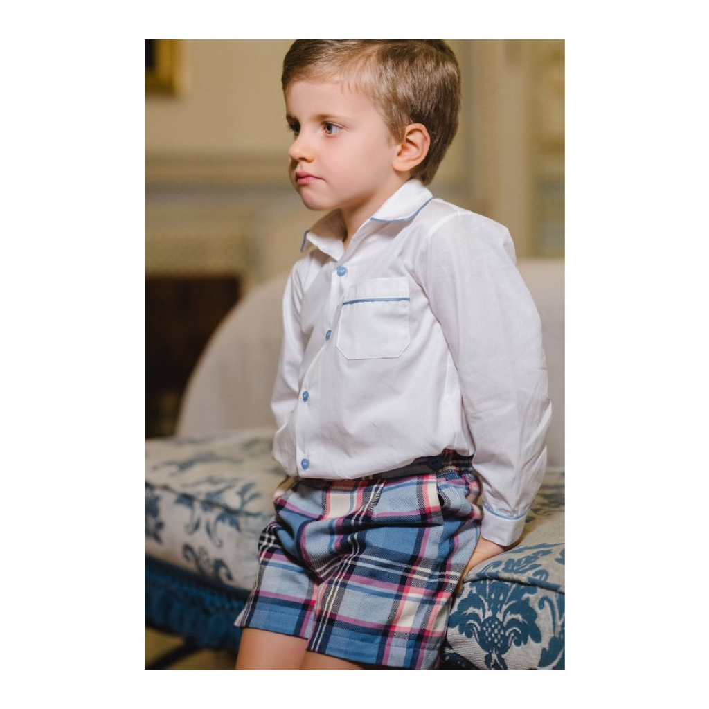 Sal & Pimenta Blue Trim Shirt and Frosty Tartan Shorts