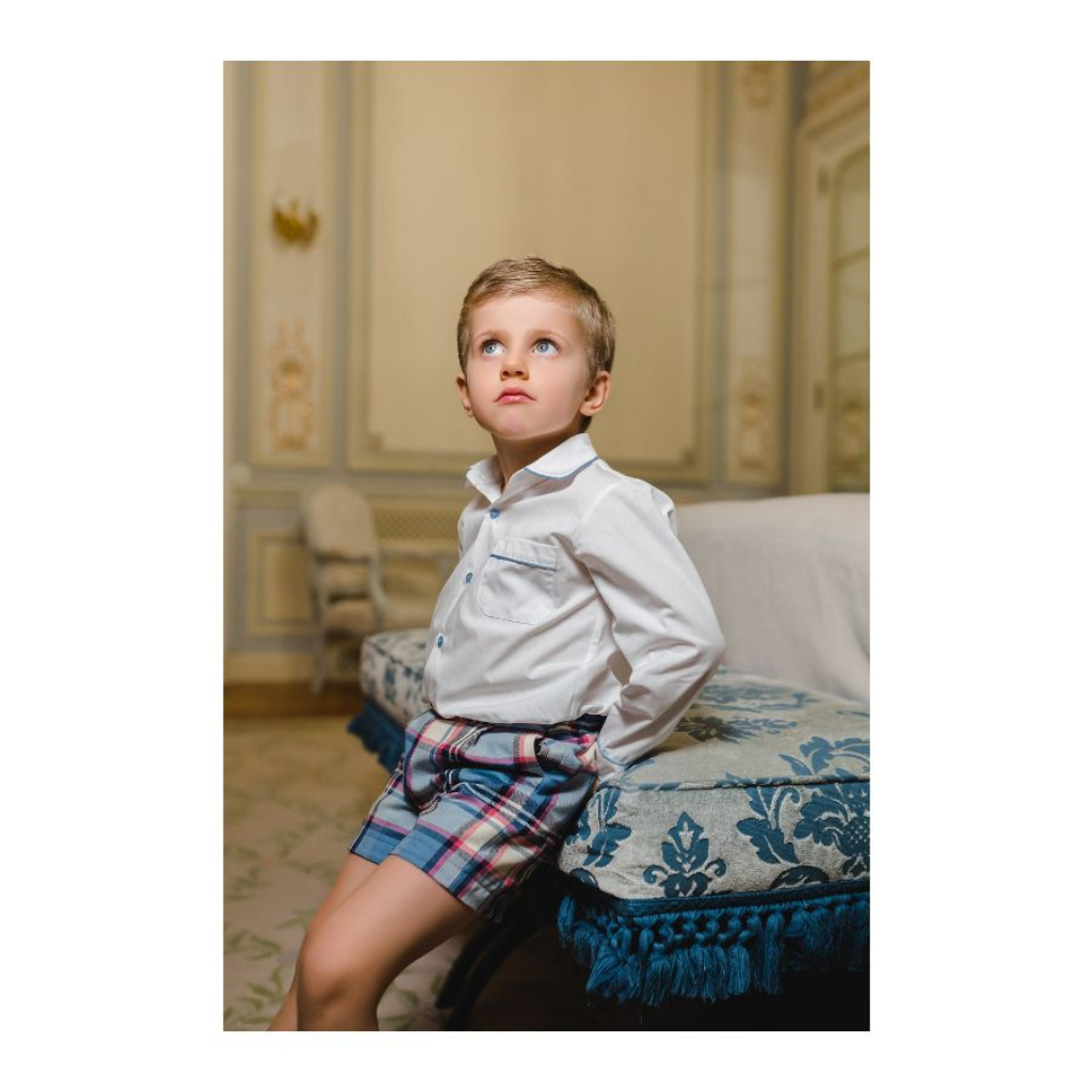 Sal & Pimenta Blue Trim Shirt and Frosty Tartan Shorts