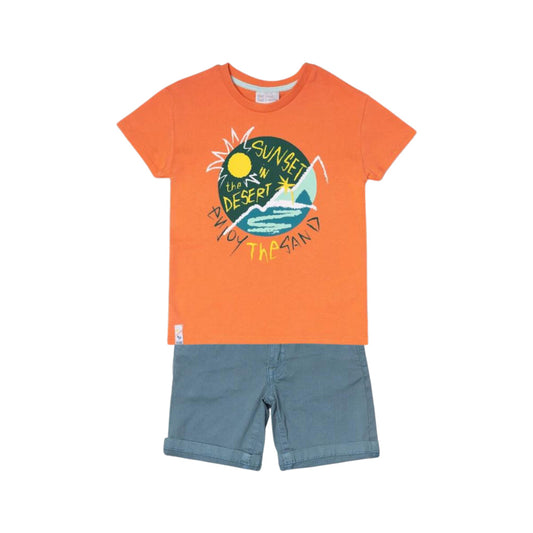 TucTuc All Terrain Orange T-Shirt And Green Bermuda Shorts 2 Piece Set