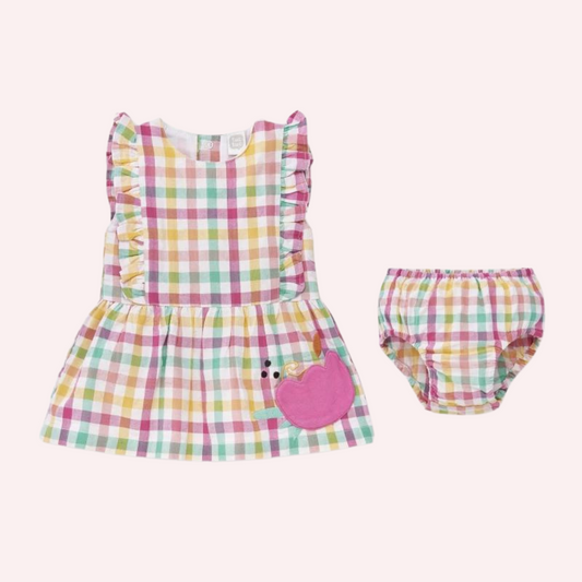 TucTuc  Animal Life White Plaid Flat Dress with Briefs