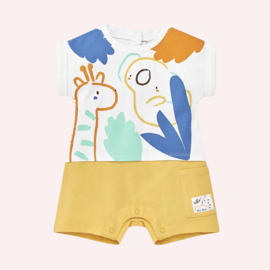 TucTuc Animal Life Yellow and White Knit Baby Romper