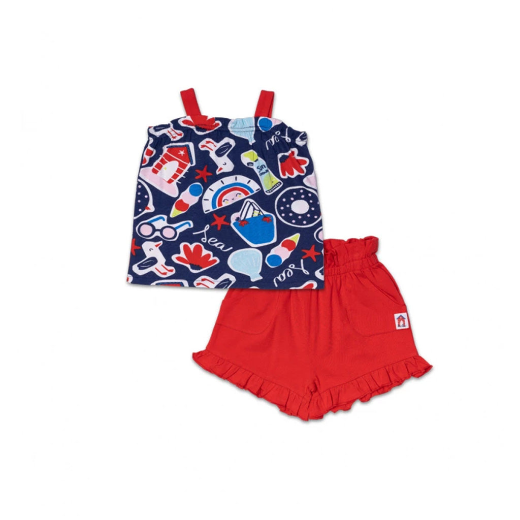 TucTuc Beach Day String Top and Red Shorts Set