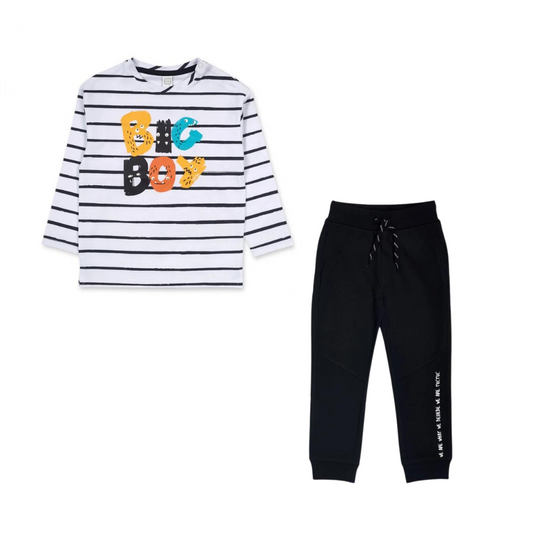 TucTuc Big Hugs White Knit T-Shirt and Black Fleece Trousers