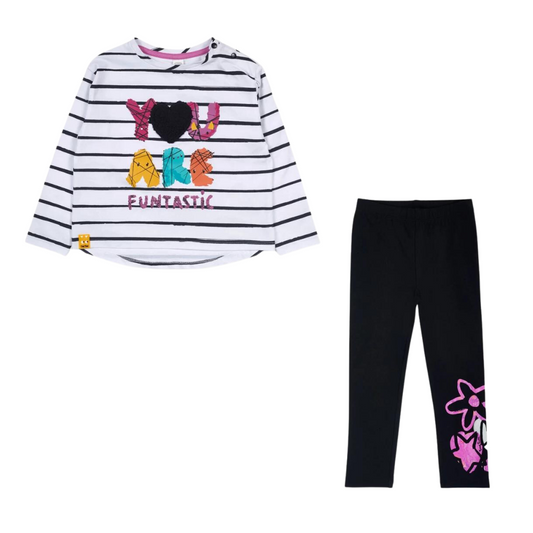 TucTuc Big Hugs White Knit T-Shirt and Black Knitted Leggings