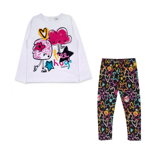 TucTuc Big Hugs White Knit T-Shirt and Black Plush Leggings