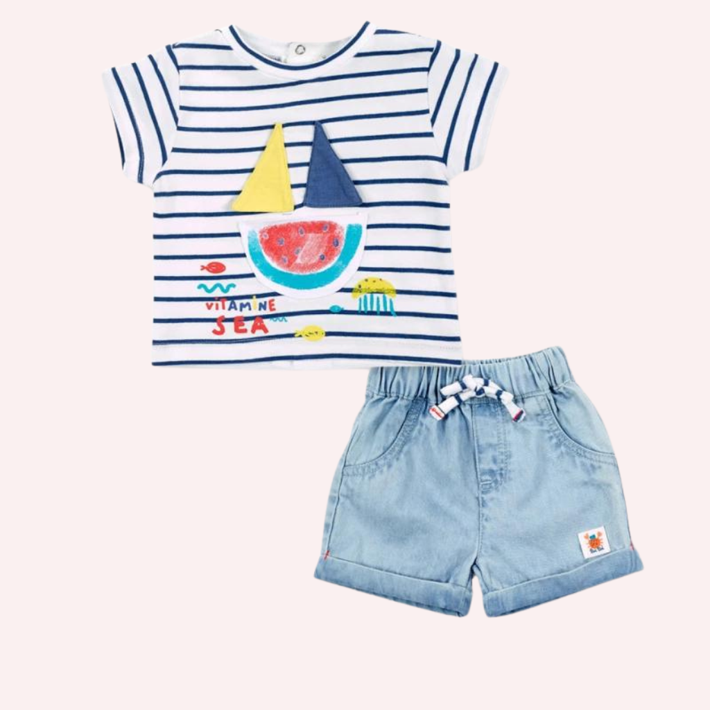 TucTuc Frutti Blue Denim Shorts and Knit T-Shirt Set