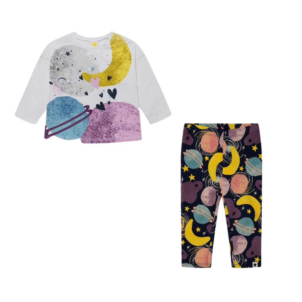 TucTuc Galaxy Friends Moon Long Sleeve T-Shirt and Tull Skirt Set