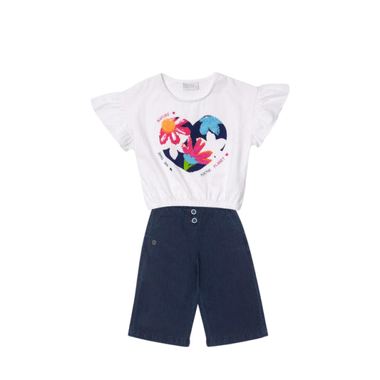 TucTuc Girls White T-Shirt and Blue Denim Trousers