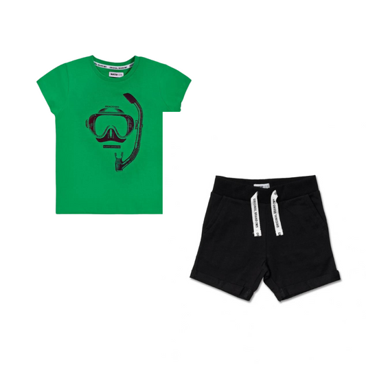 TucTuc Green Knit T-shirt and Coast Black Knitted  Bermuda