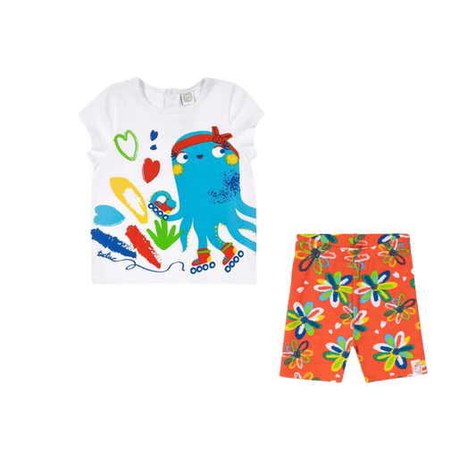 TucTuc Holiday Short Sleeves T-Shirt and Cycling Leggings Shorts for Girls