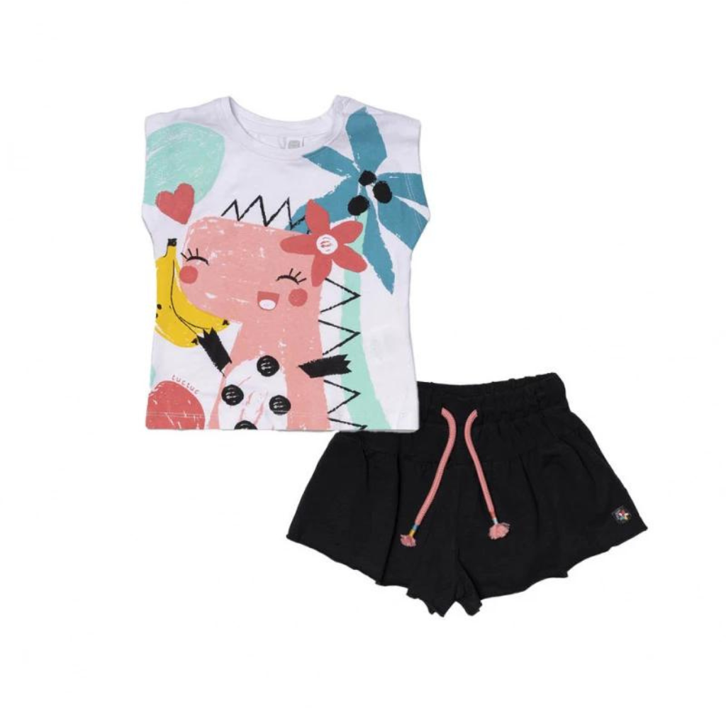 TucTuc Juicy Dino Girl Sleeveless Top and Shorts Set