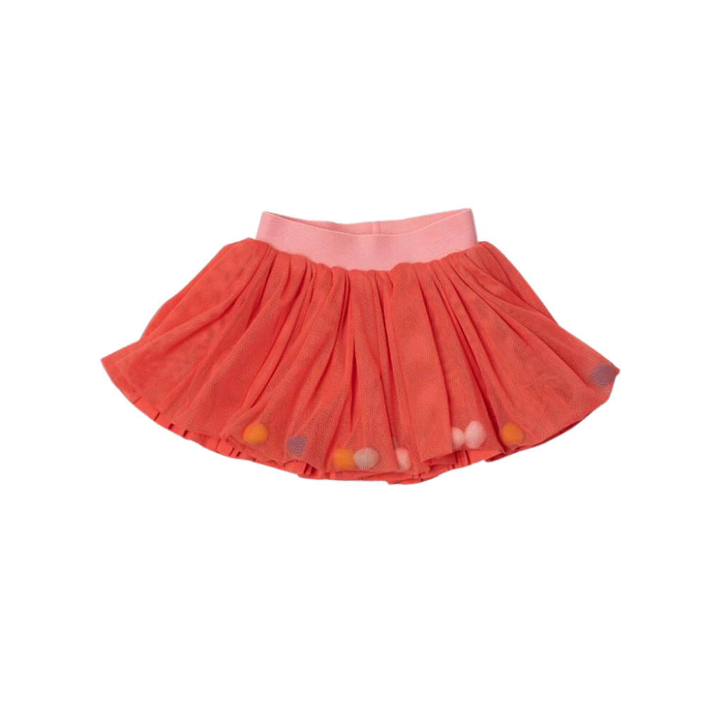 TucTuc Juicy White Knitted Ruffled T-Shirt and Red Crepe and Poplin Skirt