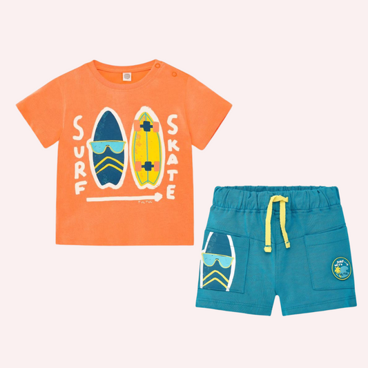 TucTuc Laguna Beach Orange Onit T-Shirt and Blue Knit Bermuda