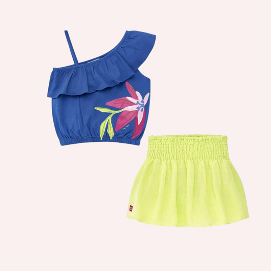 TucTuc NK Acid Bloom Blue Knitted T-Shirt and Green Poplin Skirt