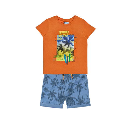 TucTuc NK Beach Days Orange Printed T-Shirt and Printed Flat Bermuda