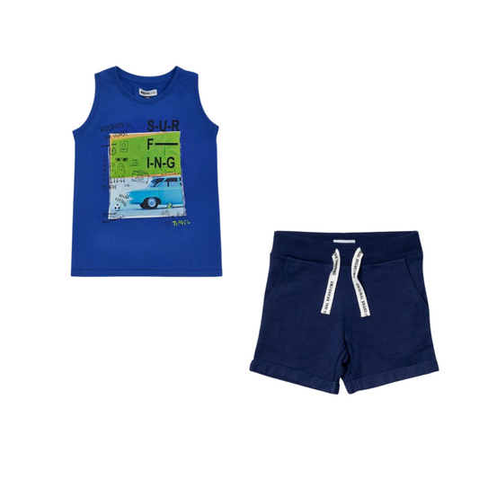 TucTuc NK Blue Jersey Tank Top and Knitted Bermuda Coast Navy Blue