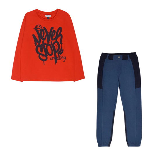 TucTuc NK Creative Minds Orange Knit T-Shirt and Blue Knit Pants