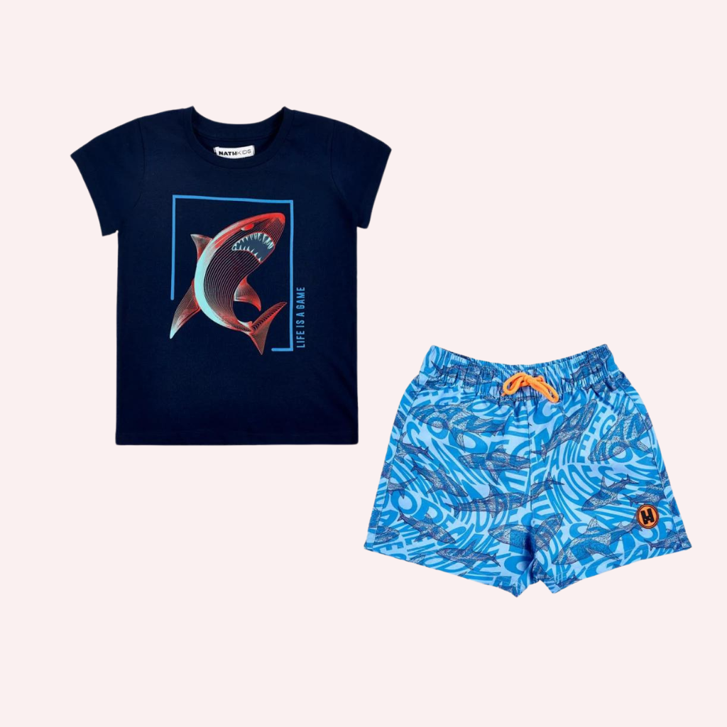 TucTuc NK Game Mode Navy Knit T-Shirt and Blue Swimtrunks