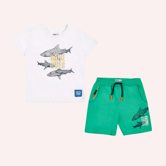 TucTuc NK Game Mode White Knit T-Shirt and Green Knit Shorts