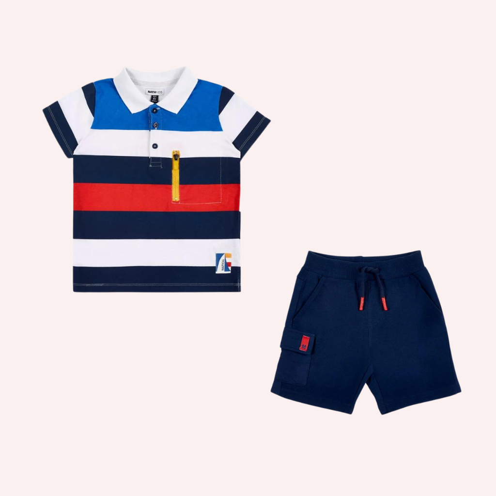 TucTuc NK Kayak Club White Knit Polo and Navy Knit Bermuda