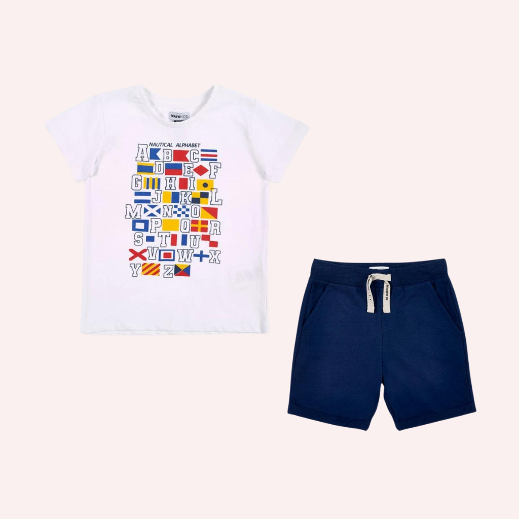 TucTuc NK Kayak Club White Knit T-Shirt and Navy Knit Bermudas