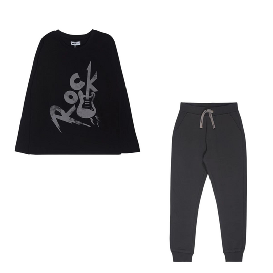 TucTuc NK Let's Rock Together Black Knit T-Shirt and Gray Knit Pants