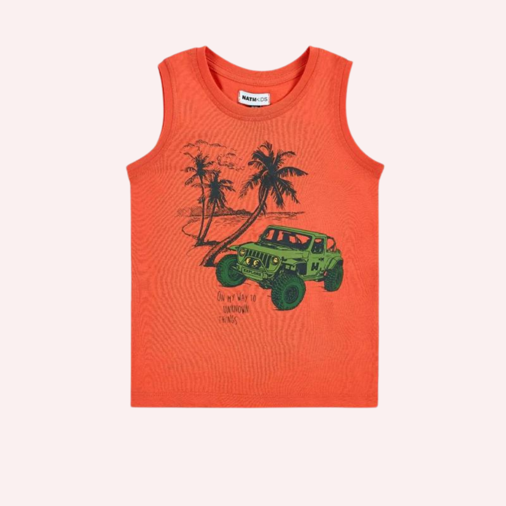 TucTuc NK My Plan To Escape Orange Knit Tank Top and Khaki Bermuda Swimsuit