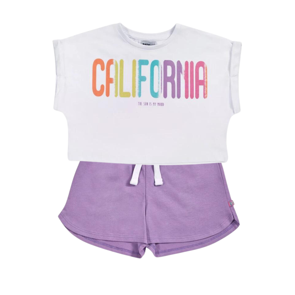 TucTuc NK Paradiso Beach California T-Shirt and Purple Knit Shorts