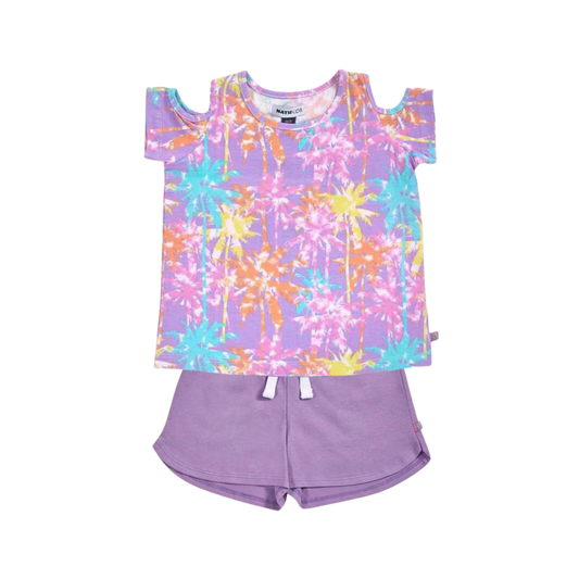 TucTuc NK Paradiso Beach Girl's printed Knit T-Shirt and Purple Knit Shorts