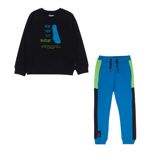 TucTuc NK SK8 Park Collection Black Knit Sweatshirt and Blue Knit Pants