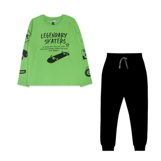 TucTuc NK SK8 Park Green knit T-Shirt and Black Knit Pants