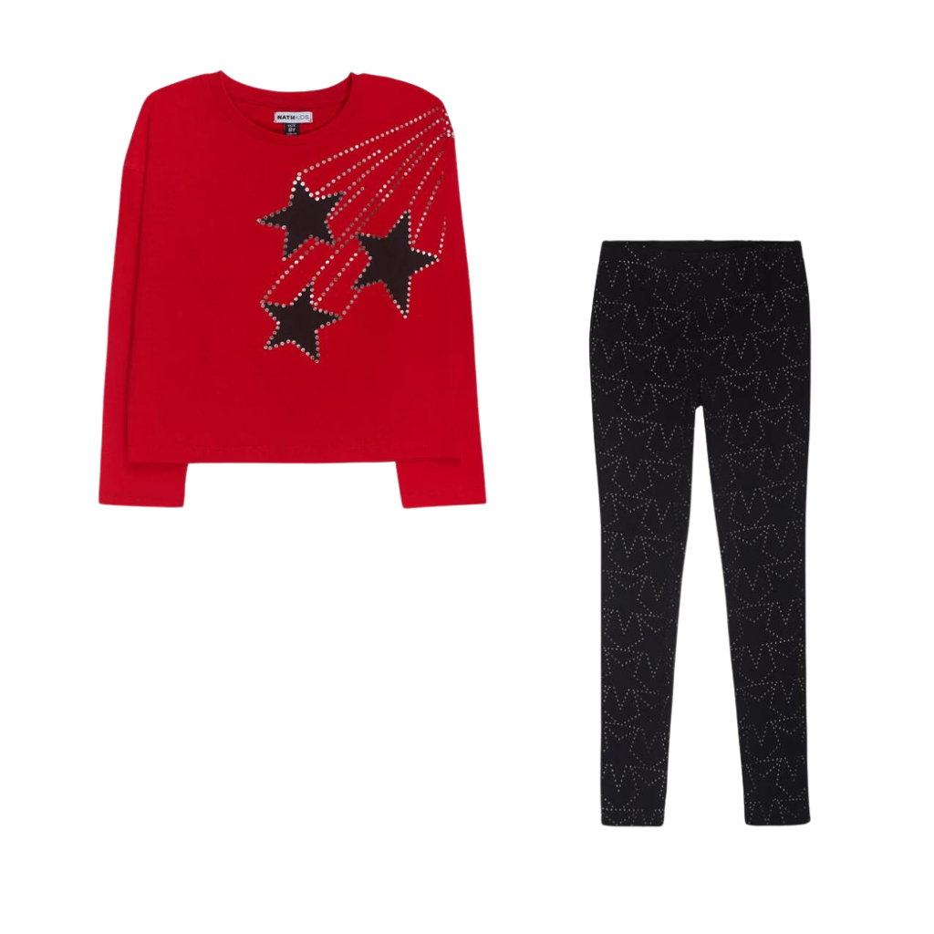 TucTuc NK Starlight Red Knit T-Shirt and Black Knit Leggings