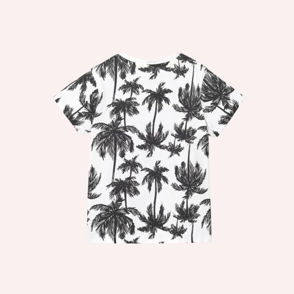 TucTuc NK Tenerife Surf Palm Trees White Knit T-Shirt and Black Knit Bermuda