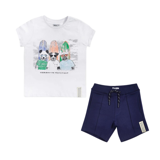 TucTuc NK The Coast White knitted T-Shirt and Navy Blue Knit Bermuda Shorts