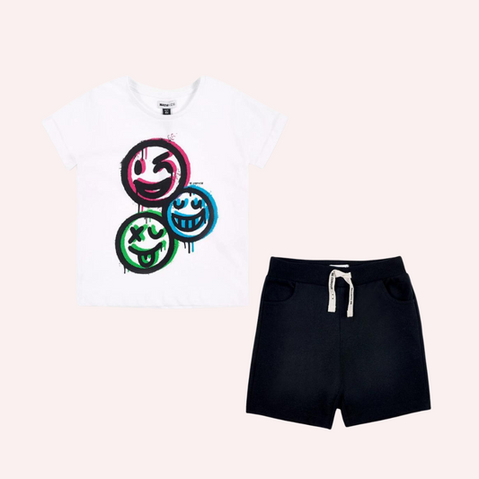 TucTuc NK Urban Attitude White Emoji T-Shirt and Black Bermuda Shorts