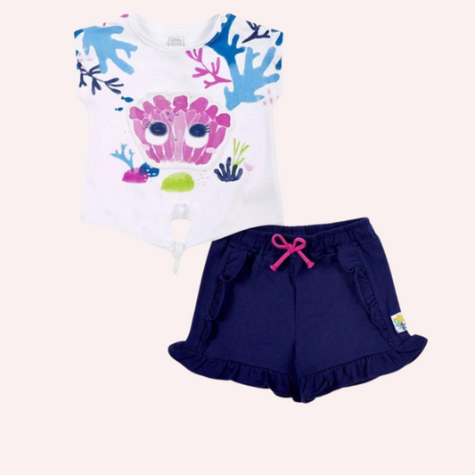 TucTuc Ocean Wonders Navy and White Knit Shorts Set