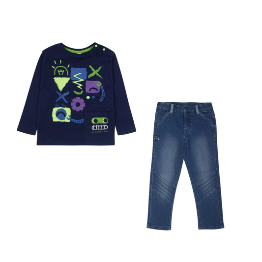 TucTuc Robot Maker Blue Knitted T-Shirt and Blue Denim Trousers