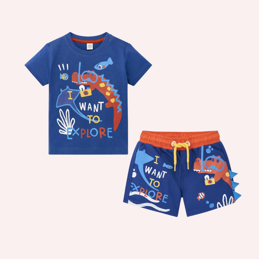 TucTuc Salty Air Navy Blue Knitted T-Shirt and Navy Blue Swimtrunks