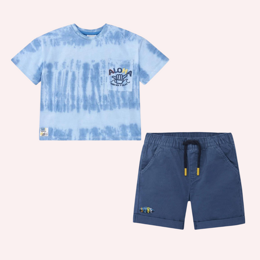 TucTuc Sons Of Fun Blue Knitted T-Shirt and Blue Twill Bermuda Shorts